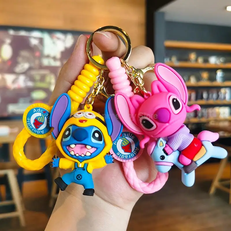 Anime Disney Keychain Mickey Mouse Minnie Lilo & Stitch Pooh Bear Doll Keyring Ornament Key Chain Car Pendant Kids Toys Gift