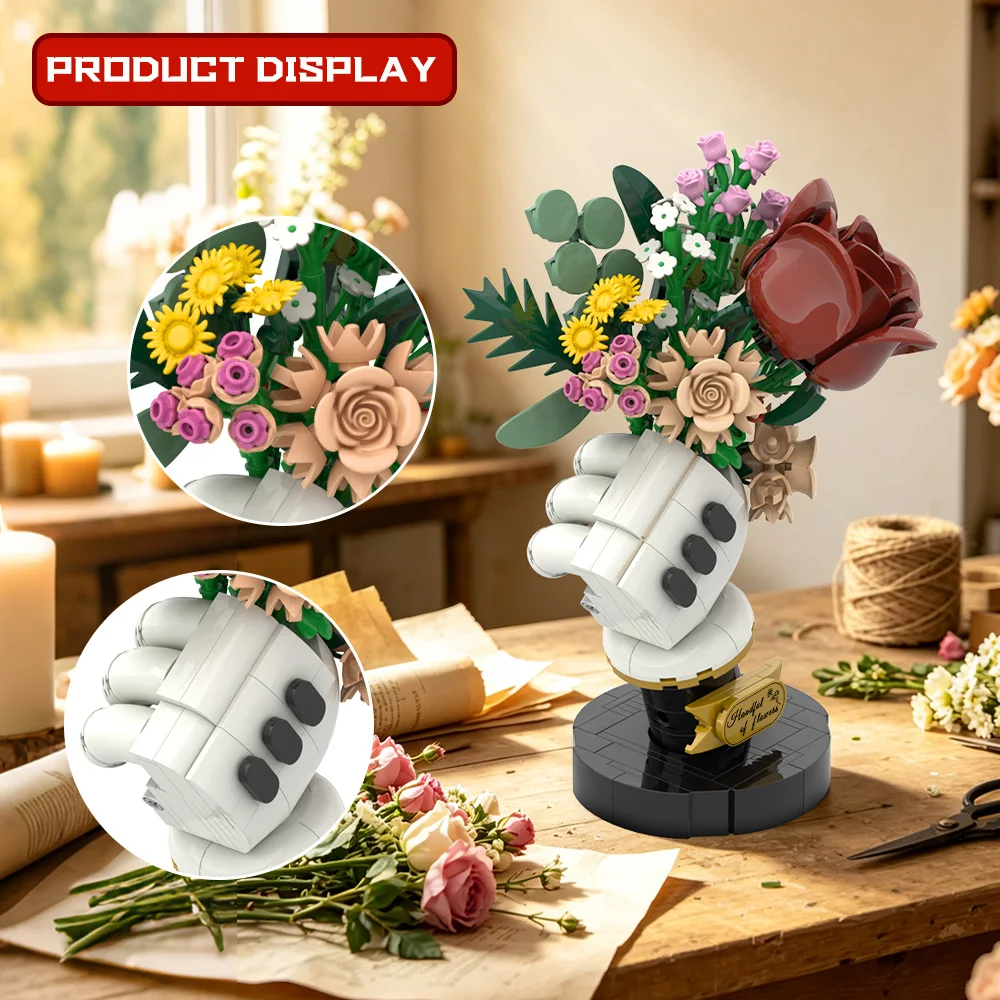 MOC Flowers Bouquets Building Blocks Kit Cartoon Vase Living Room Bouquet Plant  Home Holidays Decor Bricks Toys Adult Gift - view 6