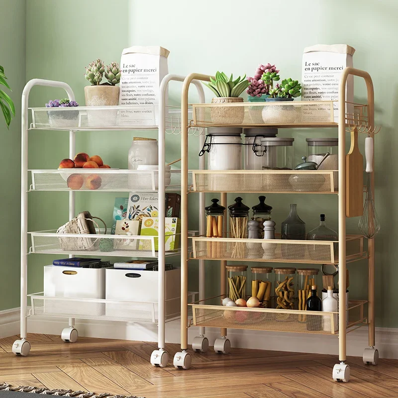 3/4/5 Tier Storage Organizer Rack Movable Kitchen Bathroom Shelf Metal Rolling Trolley Cart Basket Stand Wheels Save Space