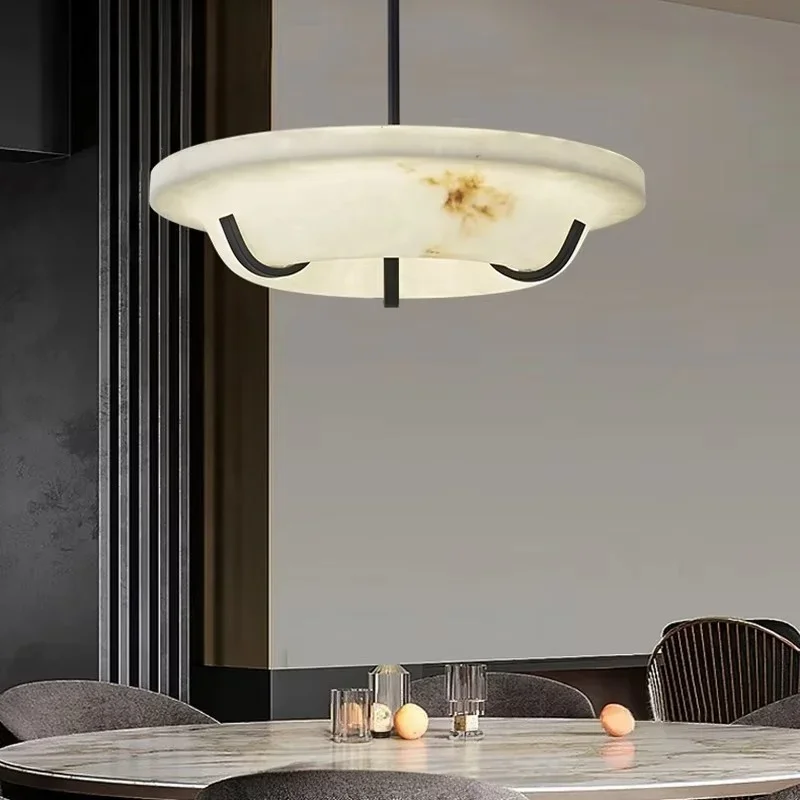 Round Artificial Marble Hanging Chandelier For Living Room Bedroom Saucer Shaped Modern Design Pendant Light LED Decoration Lamp