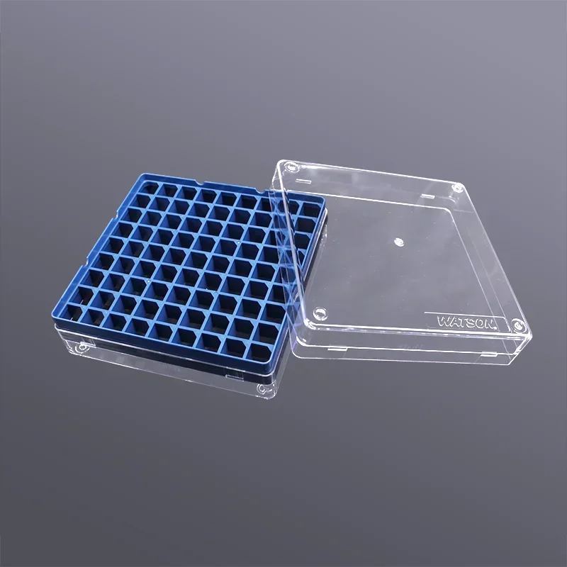 Watson 1577-850B Laboratory Freezer Box Tube Rack Blue 81-well Polypropylene PCR Can Accommodate Cryovials of 2ml or Less