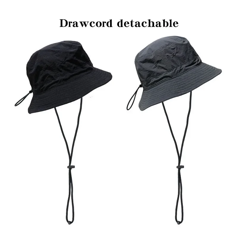 Drawstring Rope Bucket Hat Summer Quick Dry Breathable Fisherman Cap For Men Women Outdoor Anti UV Sunscreen Bonnet Sun Visors