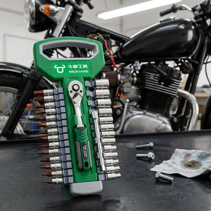 1/4 3/8 Inch Ratchet Socket Set Automotive Motorcycle Repair Hand Tools Spanner Head Kit for Mechanical Auto Garage WorkshopTool