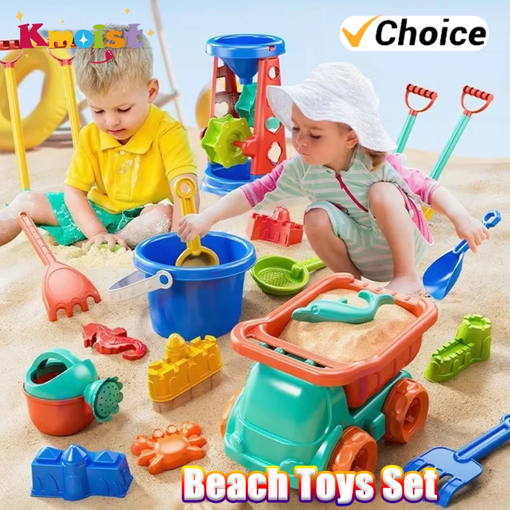 

Beach Toys Set of Plastic for Kids Indoor Outdoor Sensory Sandbox Play with Sand Molds Bucket Shovel for Sandcastle Building