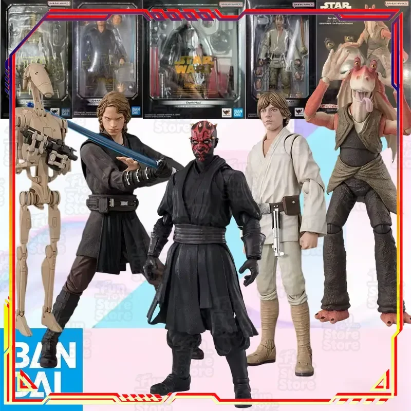 Set de Figuras de Acción de Star Wars de Bandai S.H.Figuarts: Luke Skywalker, Anakin Skywalker, Battle Droid, Jar Jar Binks, Darth Maul