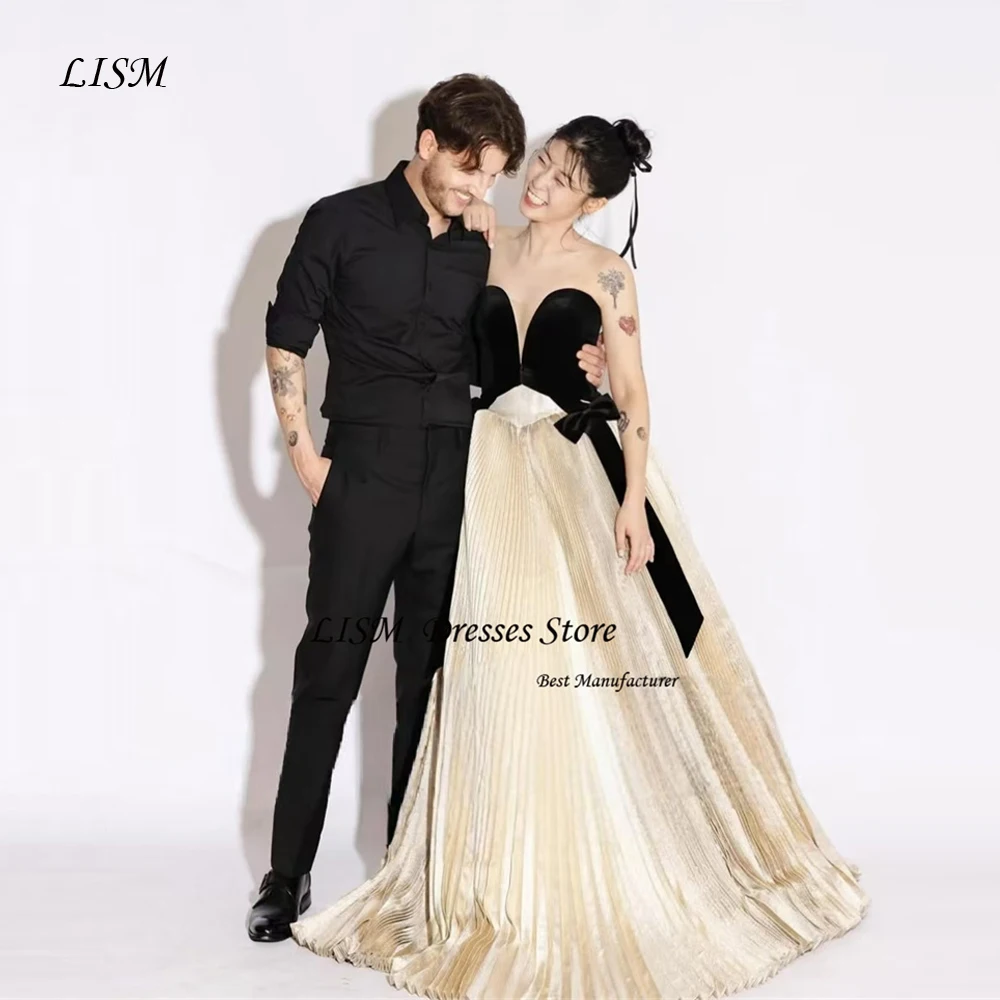 

Lsim Contrast Color Korea Evening Dresses Strapless A-line Draped Wedding Photos Shoot Dress Customized Bride Party Gowns2025
