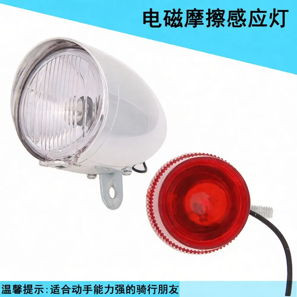 Retro Dynamo Powered Bicycle Headlight Taillight Set Classic Friction Lamp For City Commuter Mountain Road Cycling