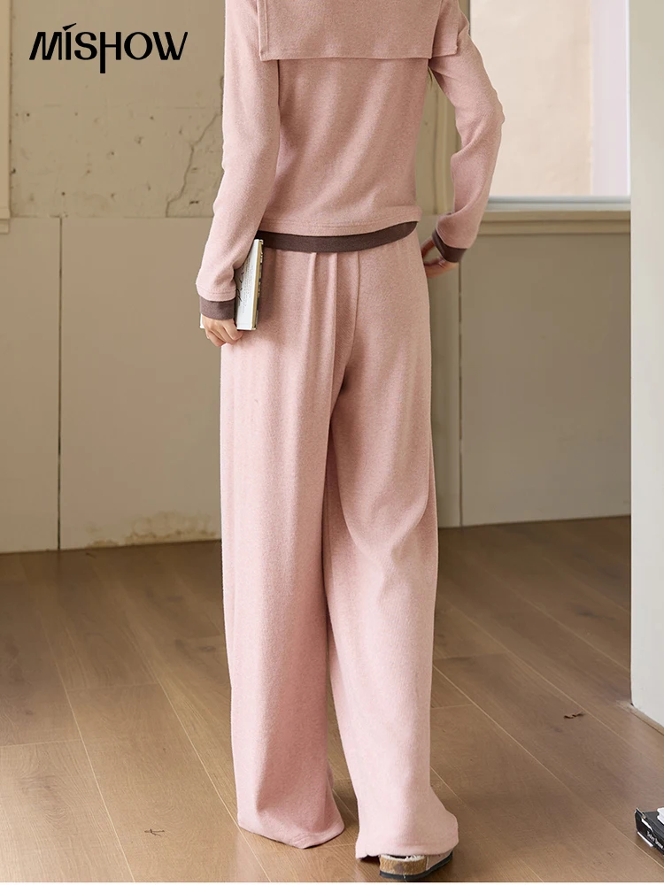 MISHOW イラスティックウエストカジュアルパンツ 2025 秋冬 無地 フルレングスパンツ ルーズワイドレッグパンツ オフィスレディ MXE89K1119