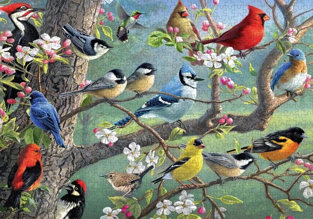 Puzzle oiseaux dans le jardin de fruits en bois, 1000 pièces, carte blanche, jouets éducatifs pour enfants et adultes