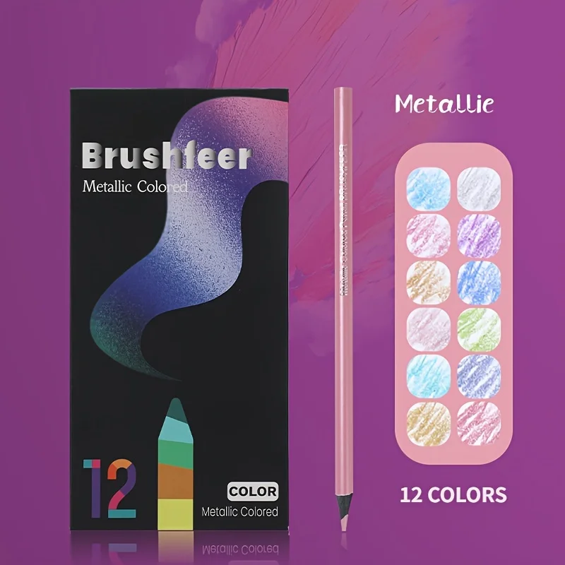 12 Color Metallic Colored Pencils Drawing Sketching Set Coloring Colour Pencils Brutfuner Profession Art Supplies For Artist