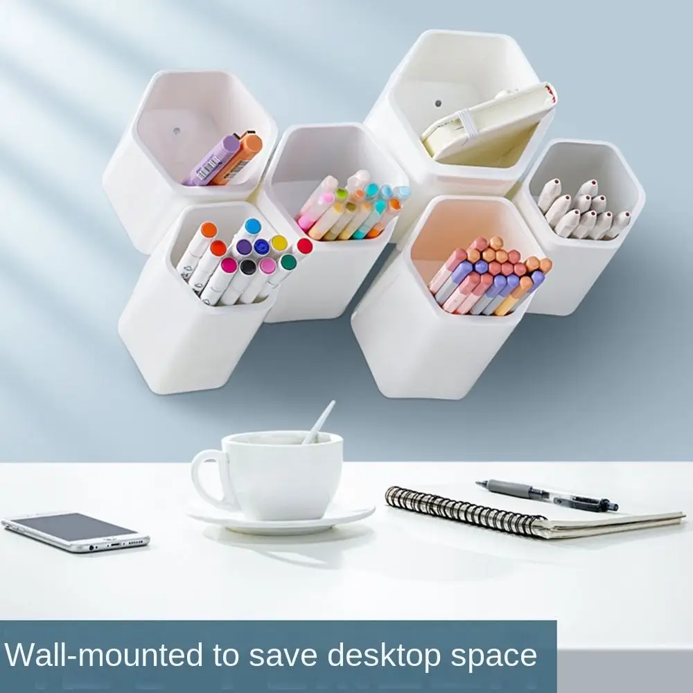 Pencil Organizer Hexagon Pen Holder Storage Box Large Capacity Stationery Organizer Pen Stand Plastic Desktop Pen Holder