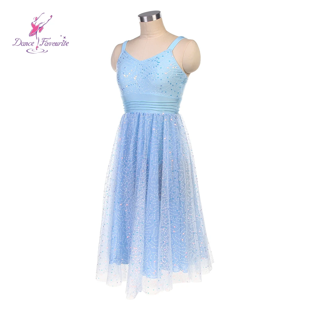 Robe de ballet en dentelle et maille à paillettes bleu pâle, robe de danse lyrique pour spectacle, 25100