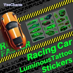 VeeCharm-tatuajes temporales de coches y camiones para niños, recuerdo de fiesta de coches de carreras, tatuajes luminosos, pegatinas falsas, hoja de 1/12