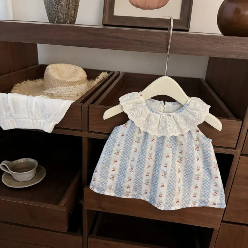 

Original!Korean Baby Girl Cherry Embroidery Doll Shirt Shorts Sweet Stylish Set