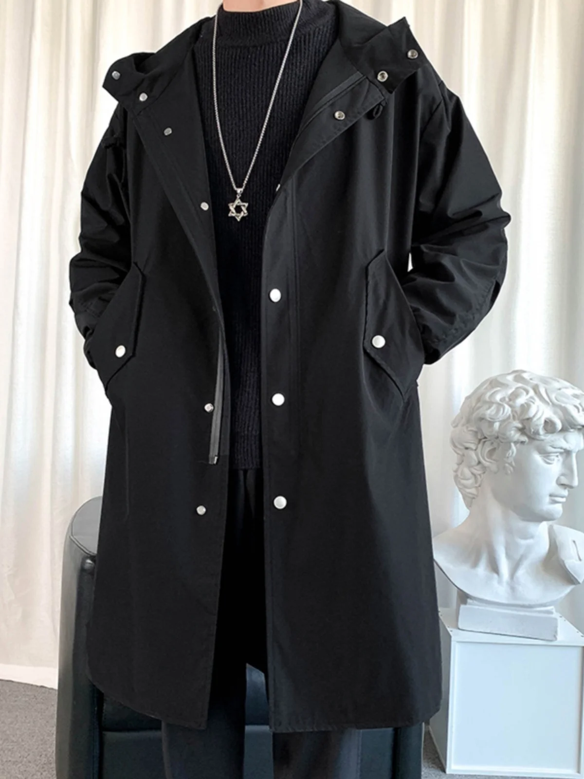 

Knee-Length Men's Windbreaker Coat Briti Sle Haome Casual Spring Autumn Faion Waterproof Polyester Zipper Clo...