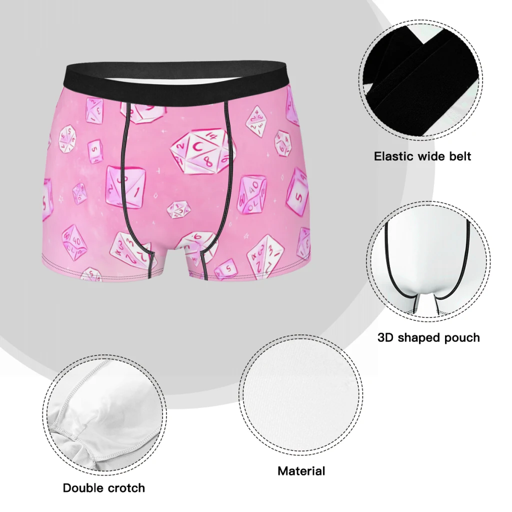 Pastel Pink Aesthetic Dice Pattern DnD Game Underpants Cotton Panties Men\'s Underwear Comfortable Shorts Boxer Briefs