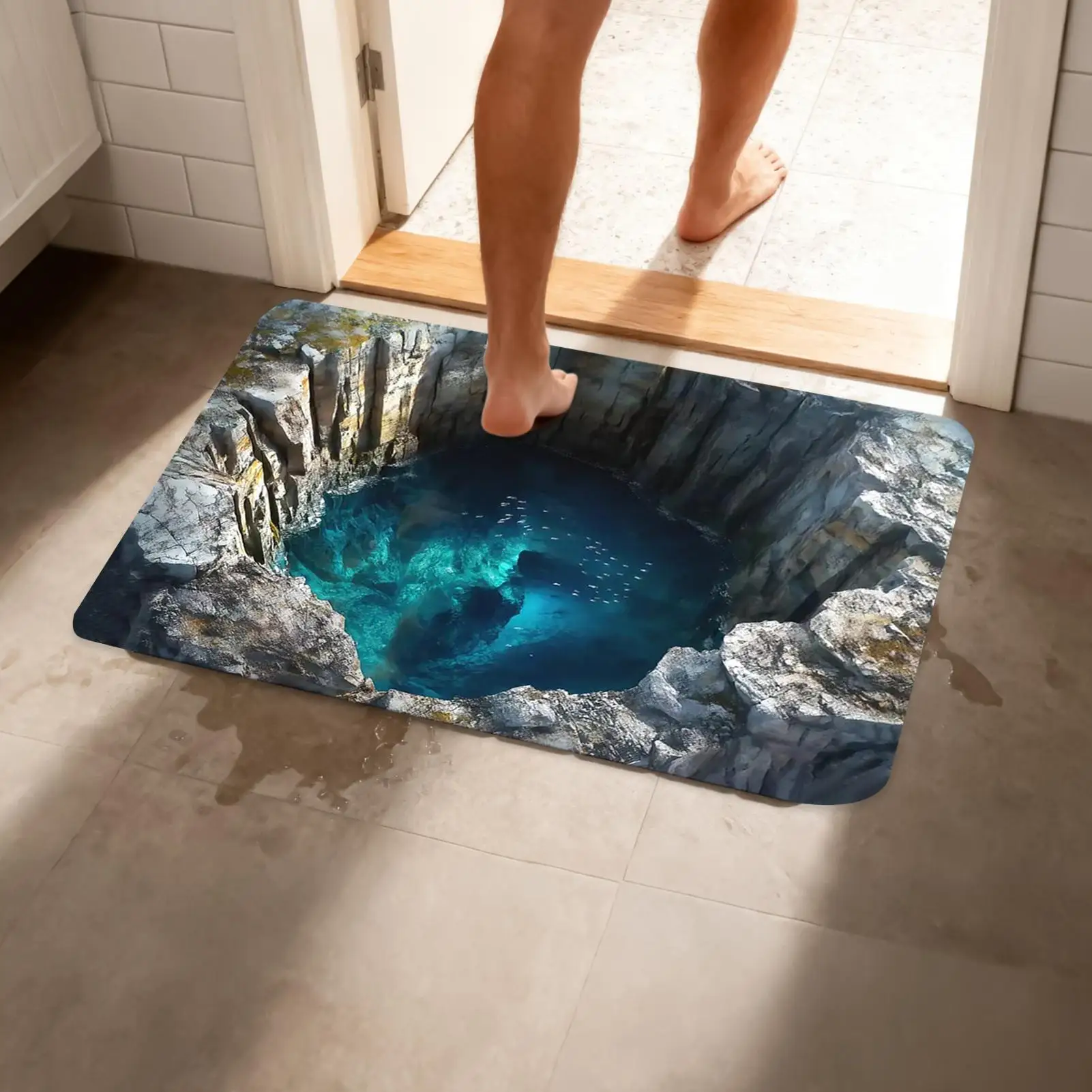 3D Optical Illusion Hole Rug Non Slip Carpet Easy Clean Pet Friendly Floor Mat for Living Room Hall Kitchen Bathroom Home Decor view 3