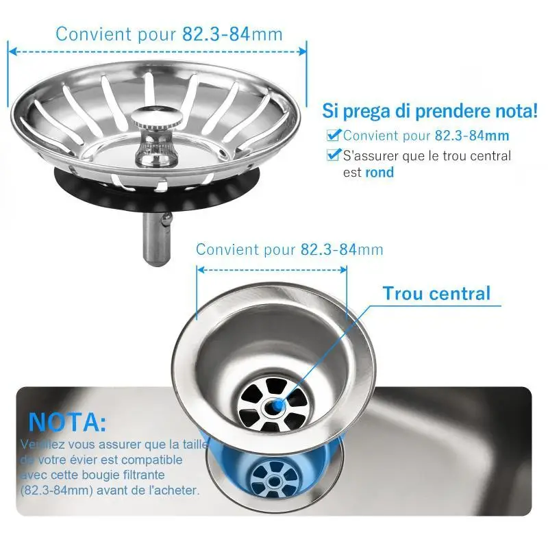 82mm Kitchen Sink Filter Hole Bathtub Hair Catcher Stopper Bathroom Sewer Drain Strainer Basin Sink Waste Filter Tools