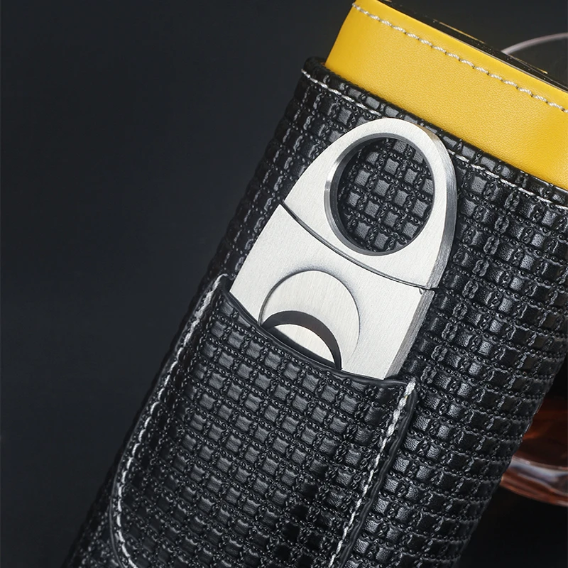 Cigar Case Portable 3fingers PU Leather Cigar Box Outdoor Travel Humidor Storage Case Cigar Tube With Cutter