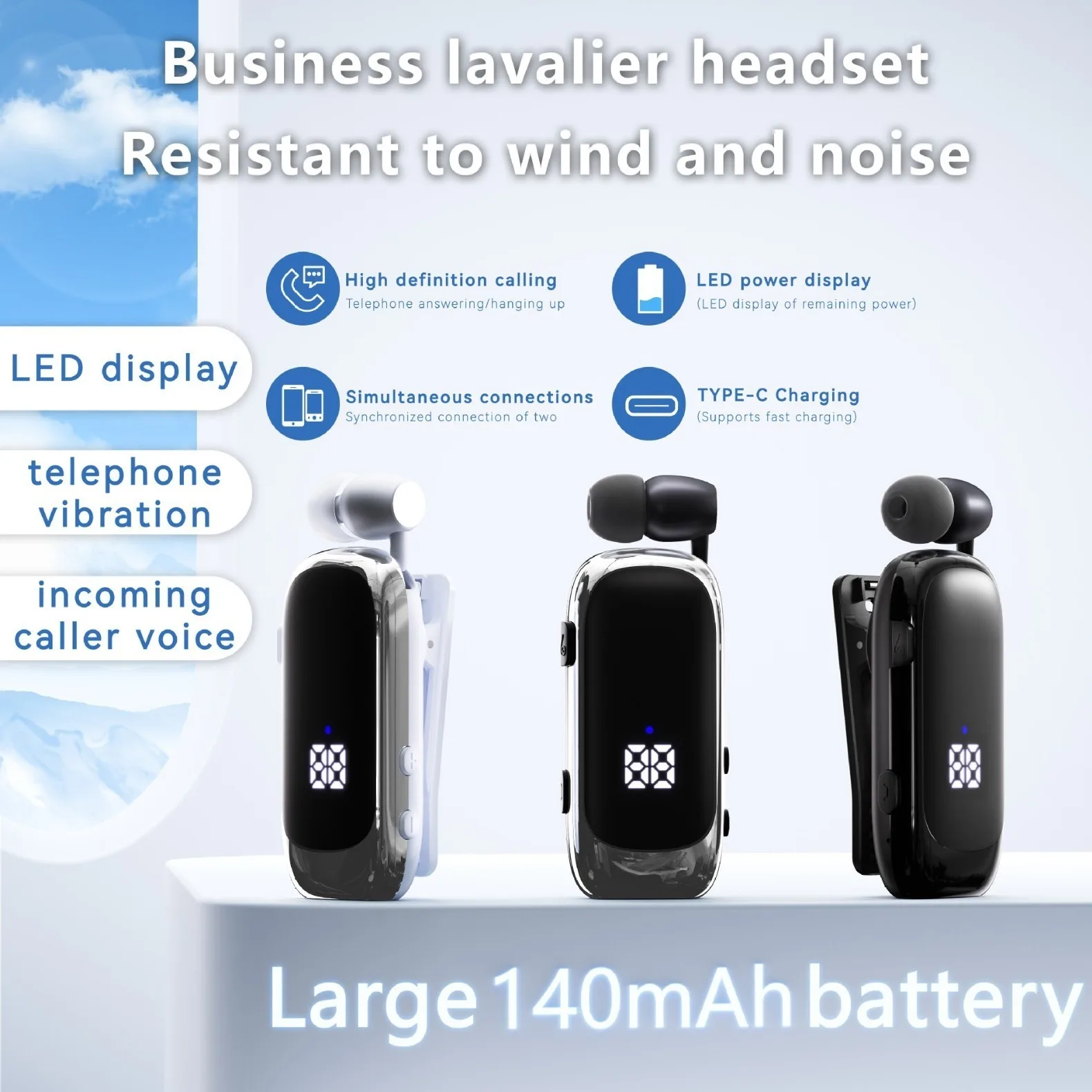 ​K88 New One-Click Telescopic Cable Lavalier Business Bluetooth5.4 Earphones Retractable Noice Cancelling Wireless Sport Headset