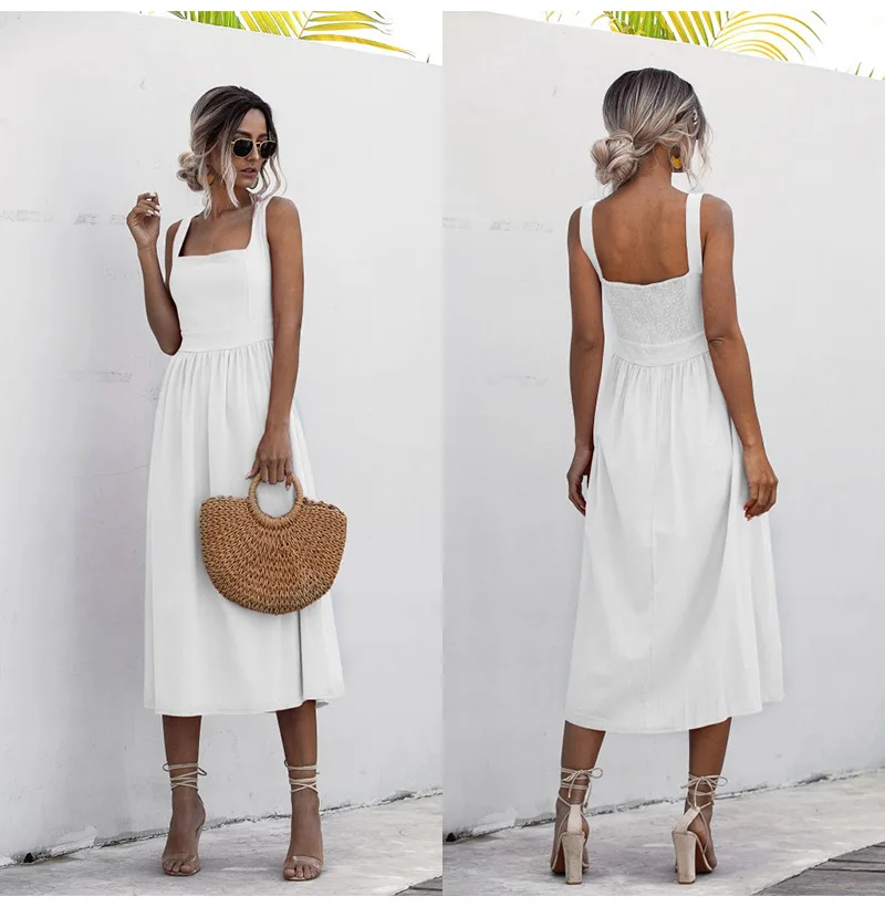 Sleeveless Dress Basic Sexy Slim Korean Style All-match Streetwear Comfortable Knitting U-neck Homewear Simple Classic New Chic