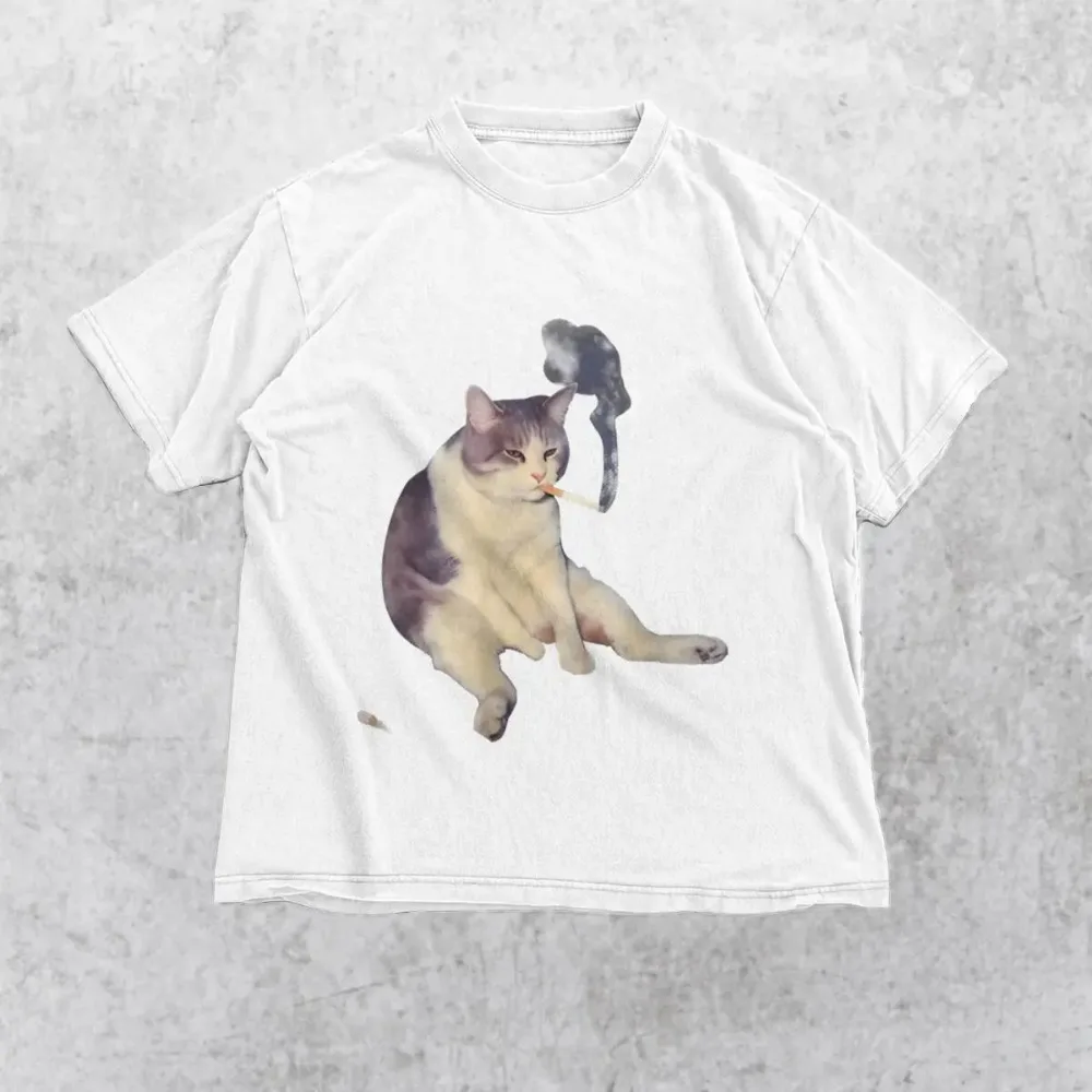 Niedliches Lustiges Katzen-Grafik-T-Shirt für Männer & Frauen 2026 Witziges Katzen-Meme Kurzarm-Shirt Mode Harajuku Kawaii T-Shirt Y2K Kleidung – Detail 6