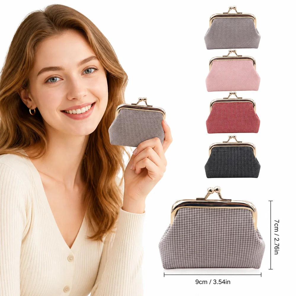 New Cotton Coin Purse Hasp Closure Retro Plaid Lipstick Pouch Small Multifunctional Cosmetic Bag Everyday Use