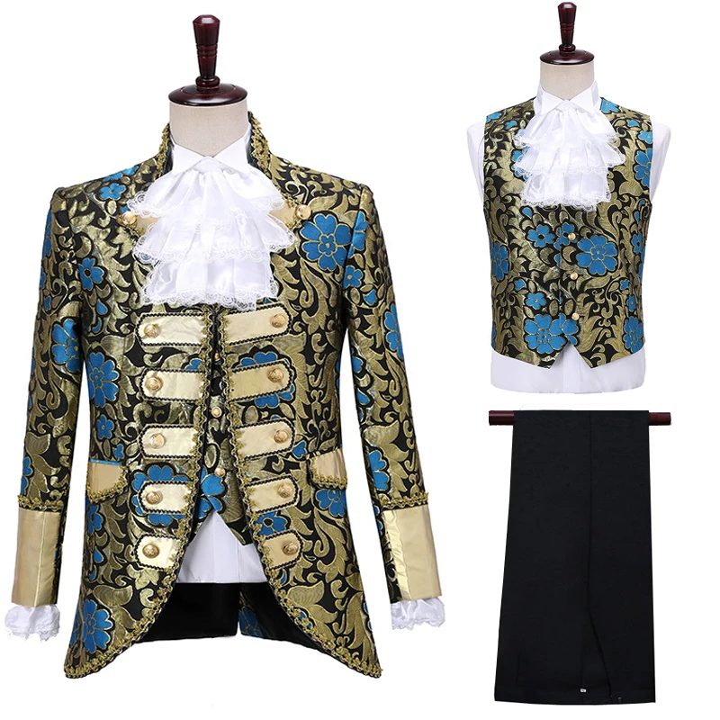 

Mens European Costume Sets Male Men King Jacket Vest Pants Suits Tops Party Wedding Stage Theater Cosplay Blazer Outfit Coat