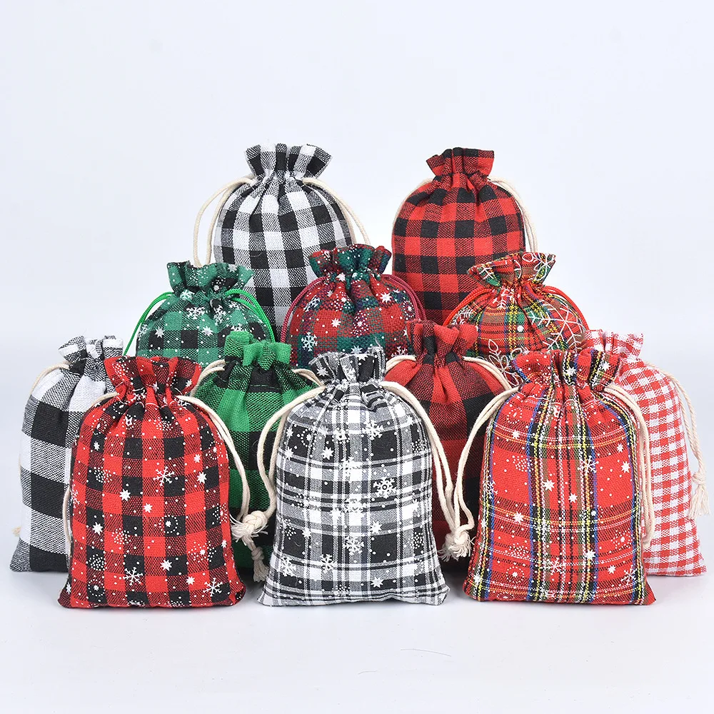 50pcs/lot 10*14cm/3.9*5.5inches Lattice Snowflake Drawstring Linen Bags & Pouches Christmas Gift Packaging Bag Custom Print Logo