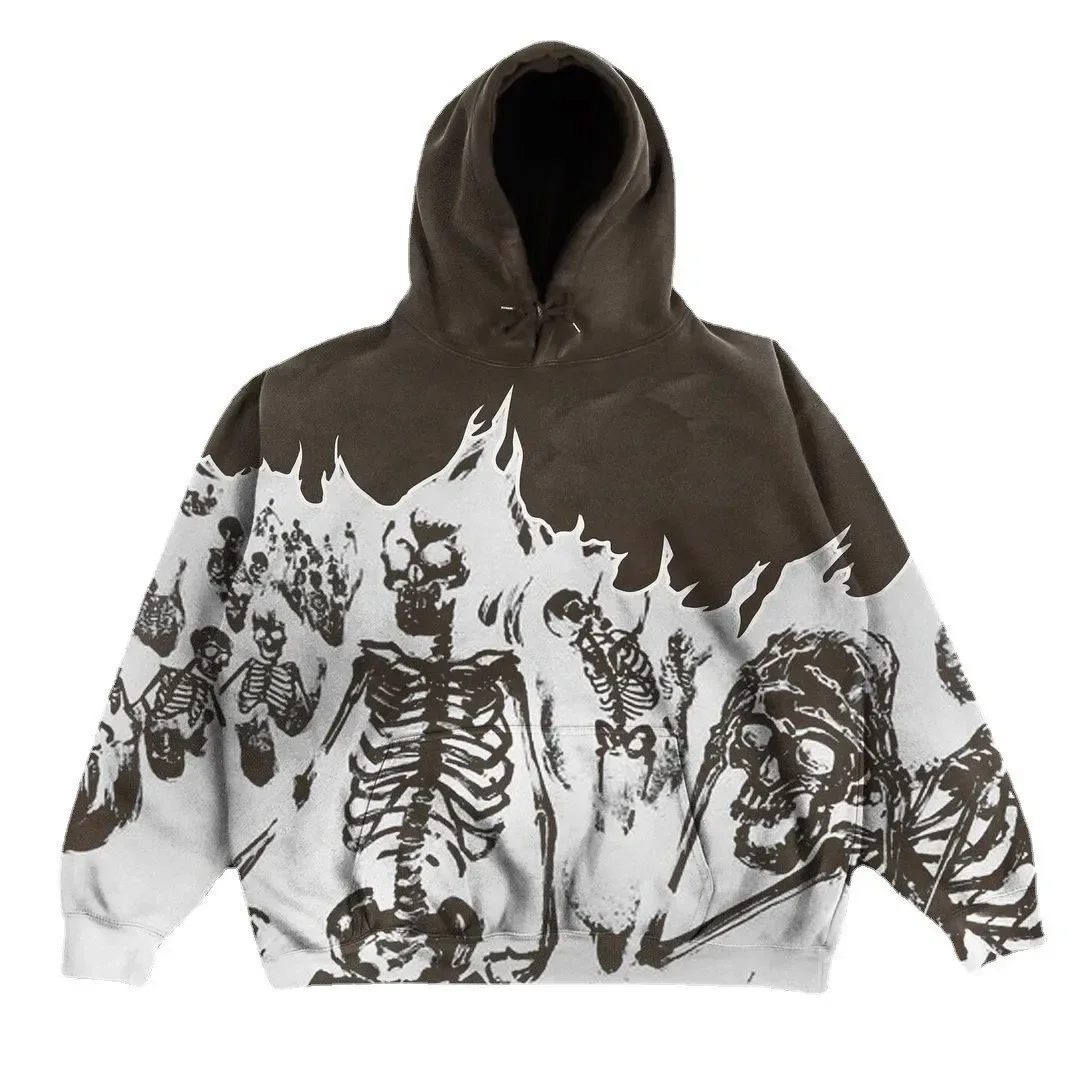 Men Anime Skull Hoodies Women Vintage Gothic Zip Up Long Sleeve Streetwear Loose Coats Harajuku Letter Print Hooded Sweatshirts