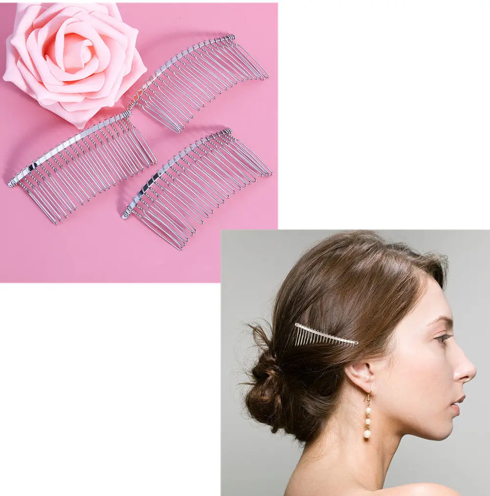 

3Pcs 7.8cm Silver Metal Hair Comb 20 Teeth Heavy Duty Wire for Veil Attachment Wedding Headdress DIY Hair Accessories Craft