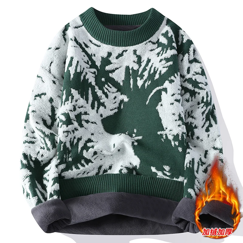 Mens Women Winter Couple Knitted Sweater Mens Casual Loose Christmas Fleece Thicken Warm Knit Pullover Jumper O-neck Sweatshirt