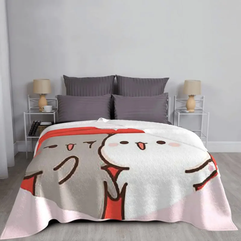 Peach And Goma Mochi Cat Blankets Flannel Spring/Autumn Multi-function Lightweight Thin Throw Blankets for Bed Bedroom Rug Piece