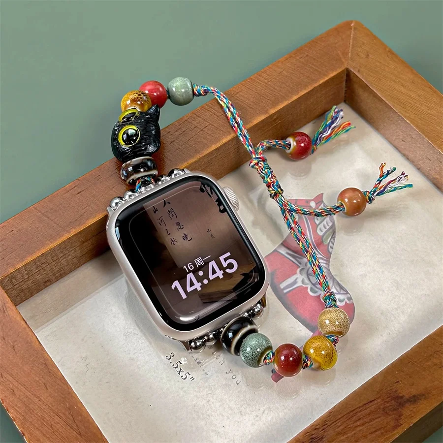New personalized cartoon cute cat head ceramic compatible with iWatch strap 38mm 40mm 41mm 42mm 44mm 45mm 49mm for women, fashio