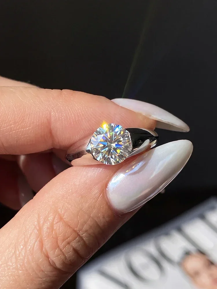 GRA Klassische Modische Echte 2CT Runde Moissanit-Diamantringe für Frauen Jubiläum Hochzeit 925 Sterling Silber Feiner Schmuck – Detail 1
