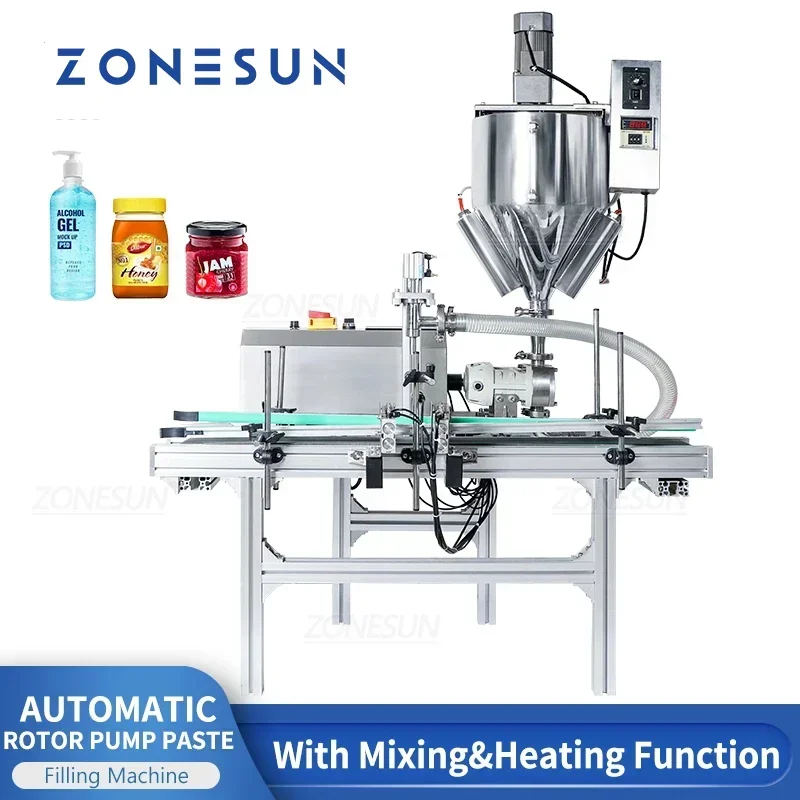 ZONESUN Automatic Butter Honey Chocolate Rotor Pump 5000ml Filling Machine With Mixer Heater ZS-DTGT900M