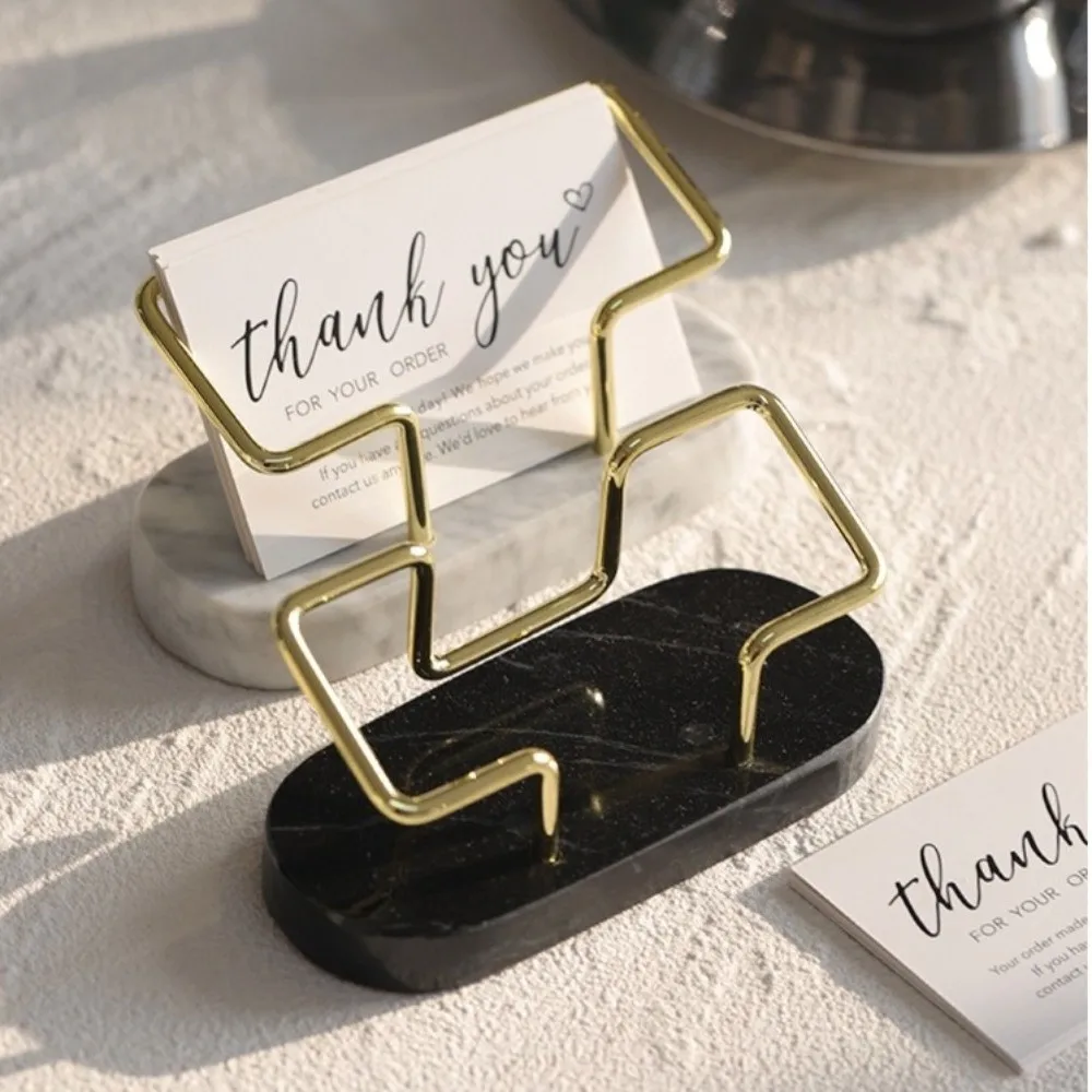 

Durable Elegant Business Card Holder Metal Frame Creative Card Display Stand Marble Material Desktop Card Holder Office Use