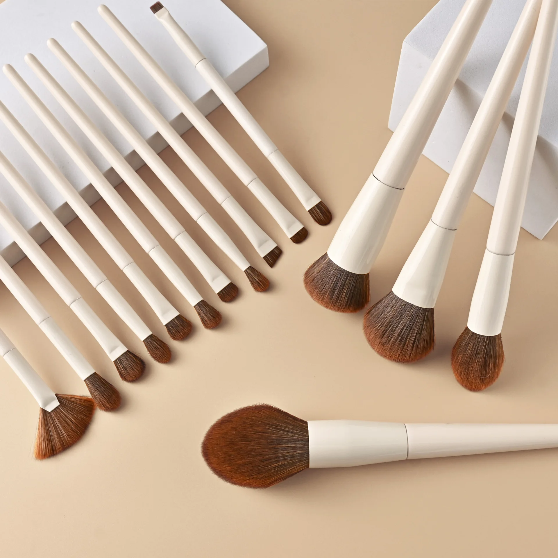 15pcs Makeup Brushes Custom Logo White Color Brown Hair Makeup Brush Set Private Label Pro Beauty Tools Wholesale 5set/lot