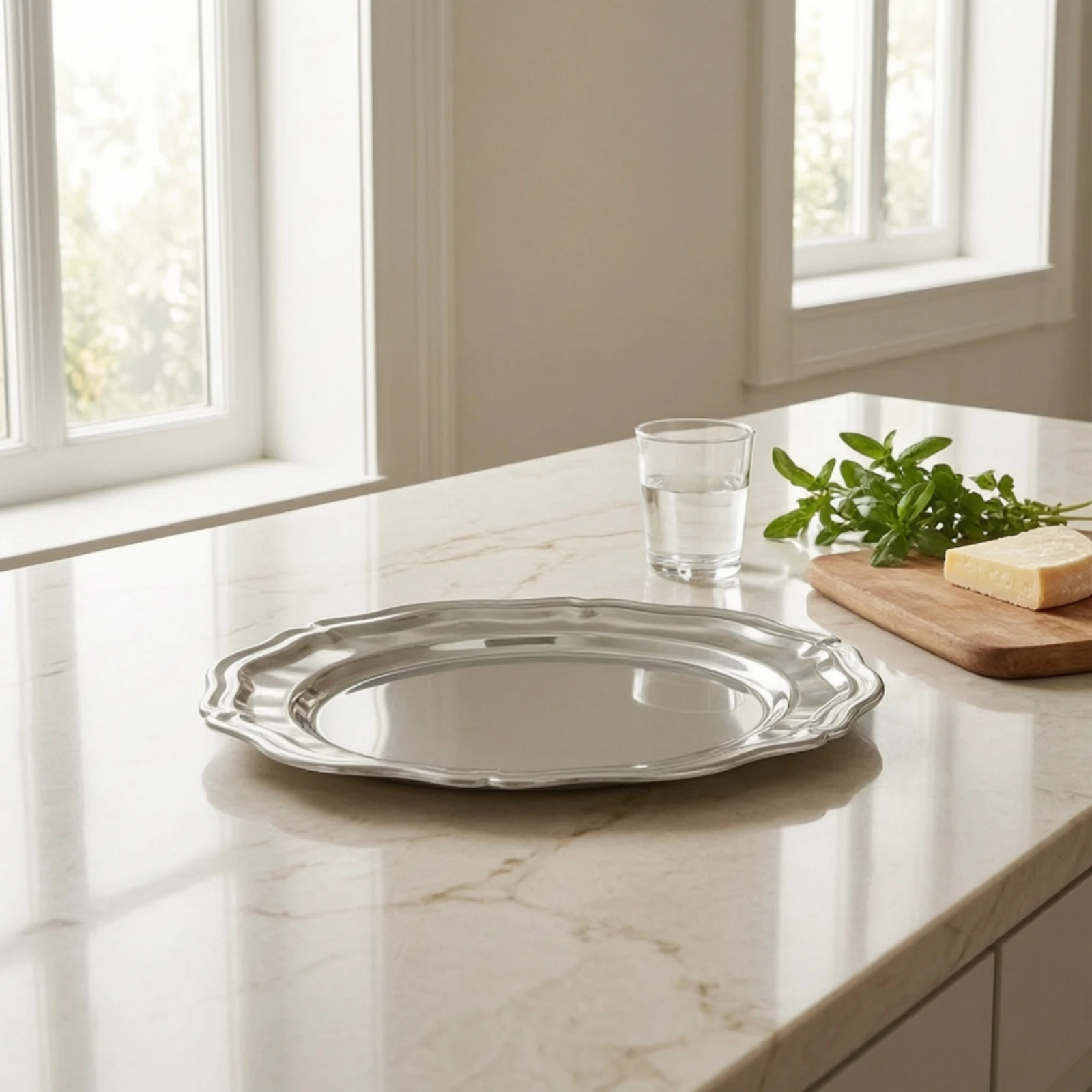 Serving Plate with Handle Stainless Steel Shell Dish Scalloped Plate Compact Platter Multipurpose for Hosts, Parties