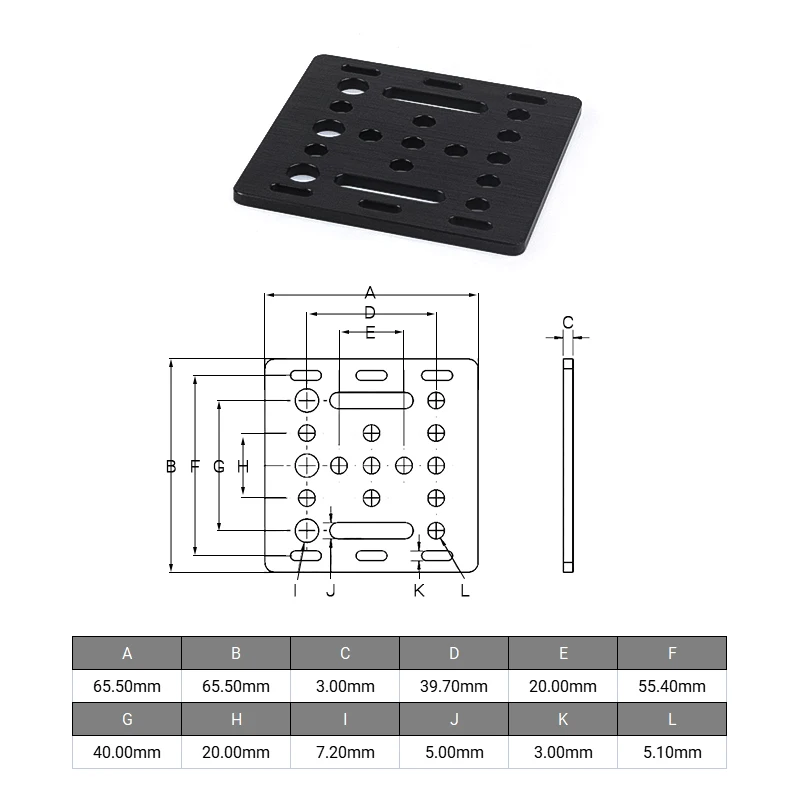 Openbuilds CNC 라우터 기계 3D 프린터 부품 용 알루미늄 V 슬롯 갠트리 플레이트 20mm 65.5mm X 65.5mm X 3mm