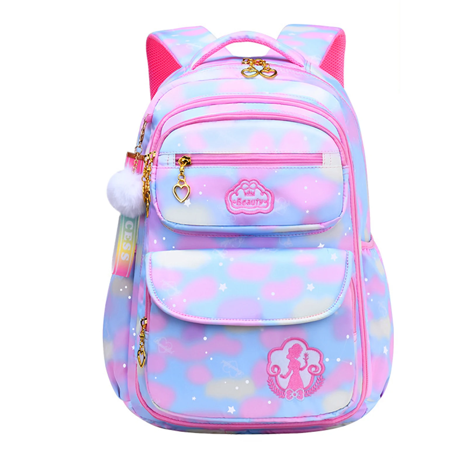 Cartoon Backpack for Girls Students Ultra-light Multi-pocket Shoulder Bag with Handle Suitable for Children Primary Schools