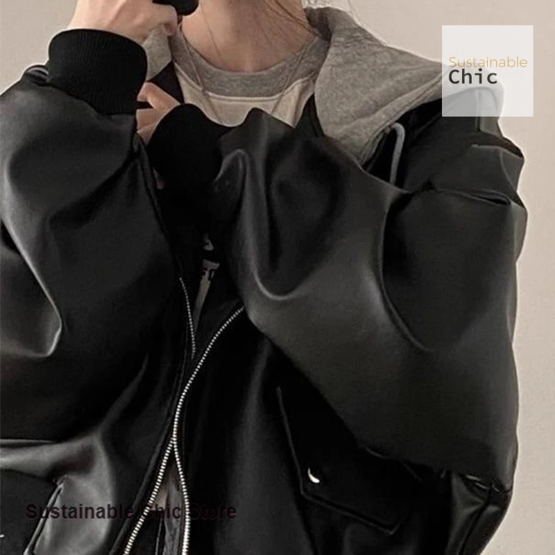 

Korean high-quality black pu leather jacket women's spring and autumn new niche wild spice girl motorcycle suit jacket top