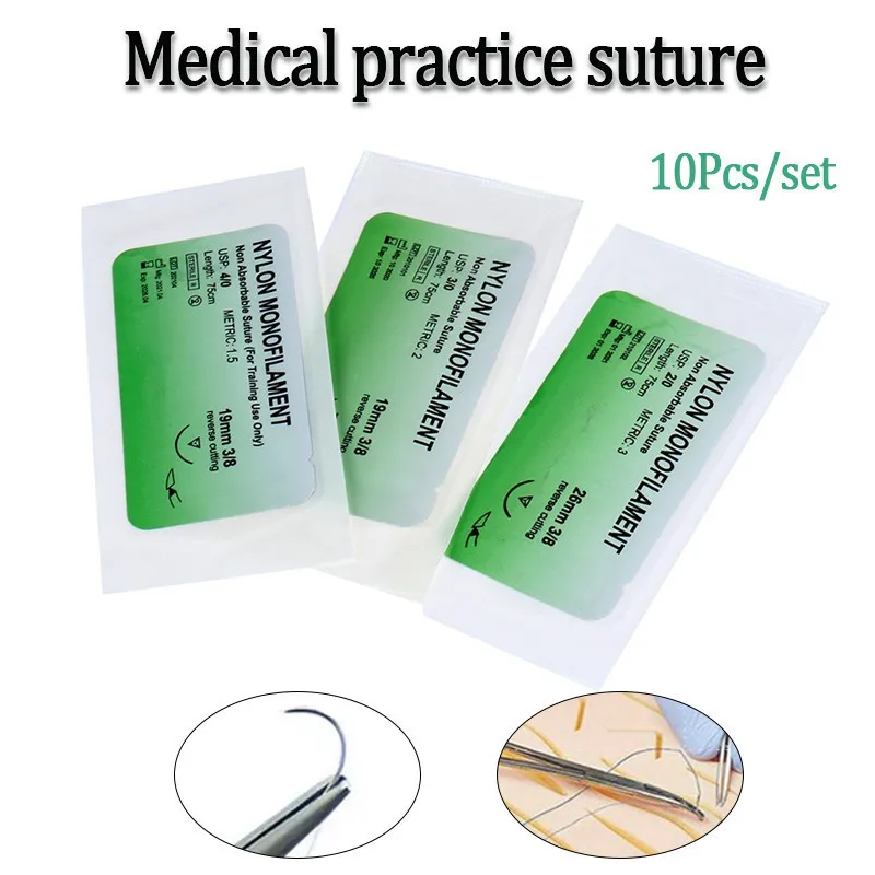 10Pcs 2/0 3/0 4/0 Needle Suture Nylon Monofilament Non-injured Teaching Exercises Suture
