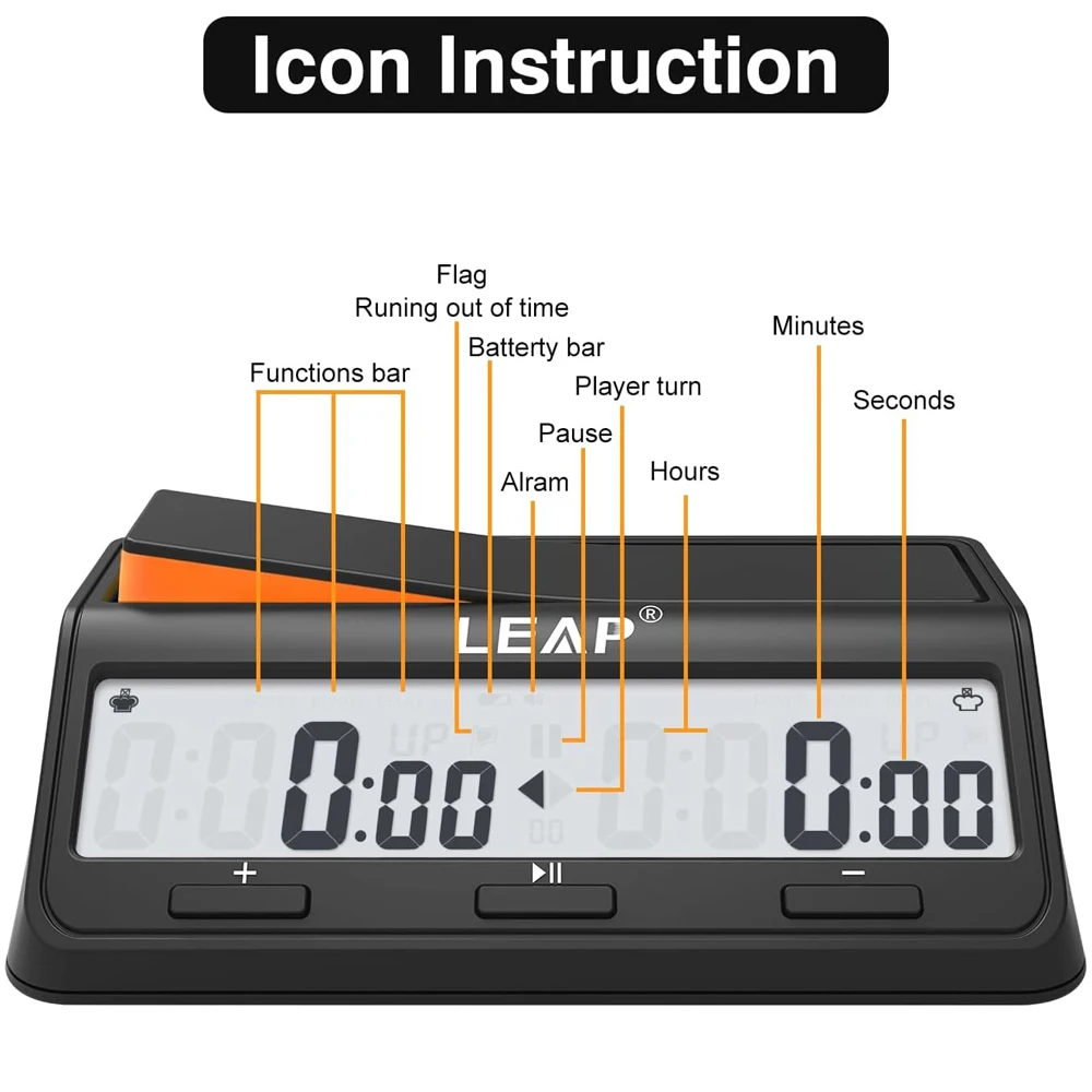 LEAP PQ9917 ساعة الشطرنج الرقمية لعبة الشطرنج ومؤقت الشطرنج مع مكافأة وتأخير العد التنازلي إنذار أسود/برتقالي #2