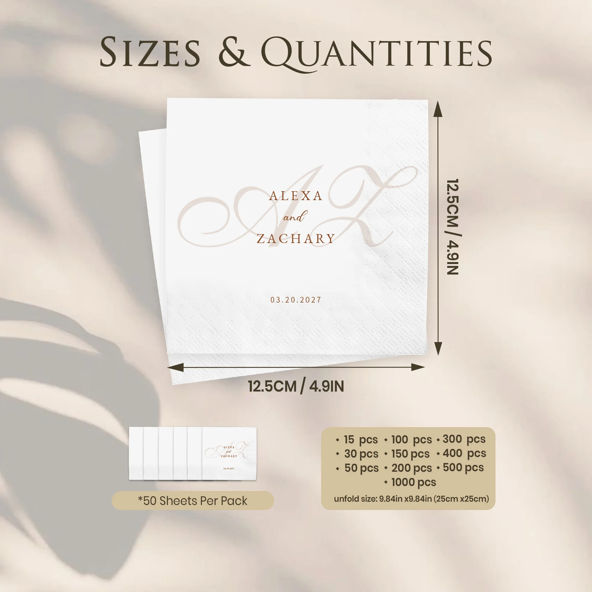 Personalisierte Servietten, 3-lagige, individuell gestaltete Cocktail-Servietten, Partydekoration, Einweg-Papierservietten für Hochzeiten, Brautpartys und Jubiläen. – Detail 2