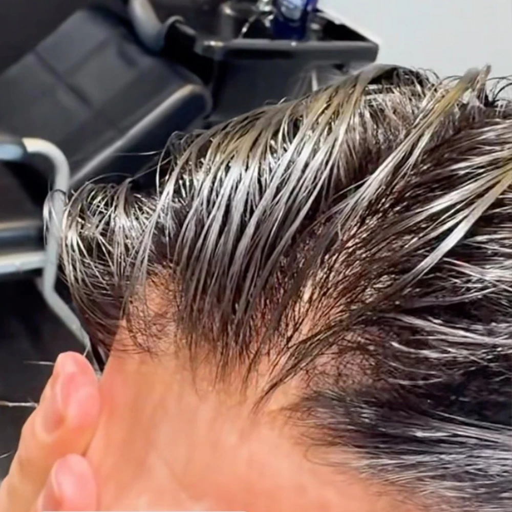 

Мужской парик-протез из 100% натуральных человеческих волос, ультратонкая основа 0.02 мм, 80% плотность, прозрачный полиуретан, натуральный блонд и черный цвет