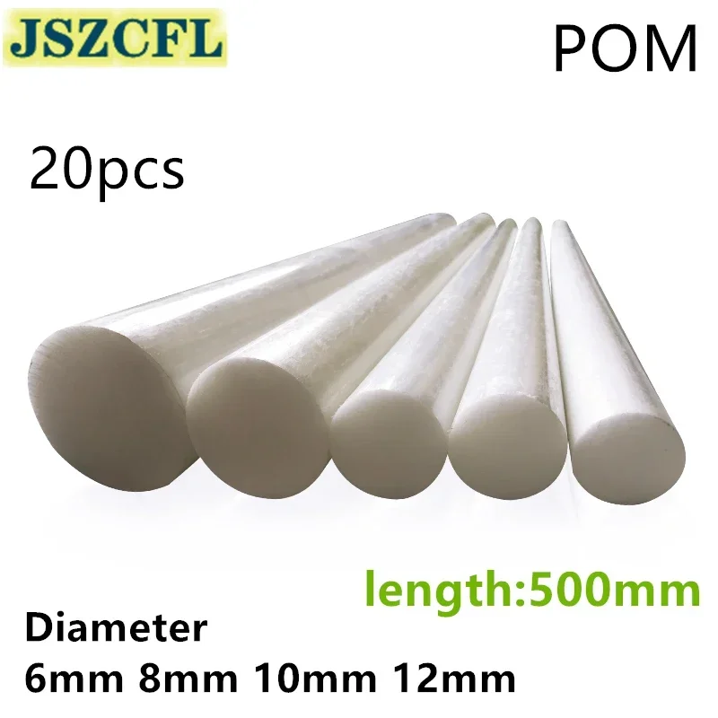 

20pcs White POM nylon rod diameter 6mm 8mm 10mm 12mm Hard Plastic Polyoxymethylene rod stick length 500MM