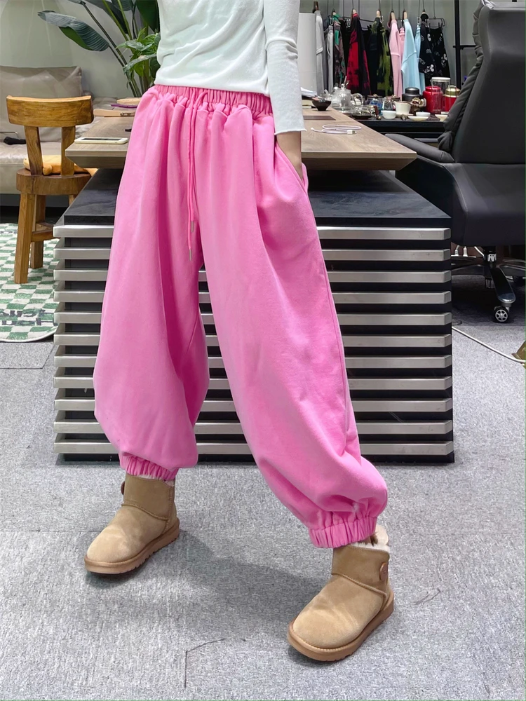شتاء جديد عالية الخصر الرياضة عداء ببطء سراويل تقليدية فضفاضة فانوس سراويلي حريمي النساء الصوف Sweatpants السراويل العصرية النساء #3