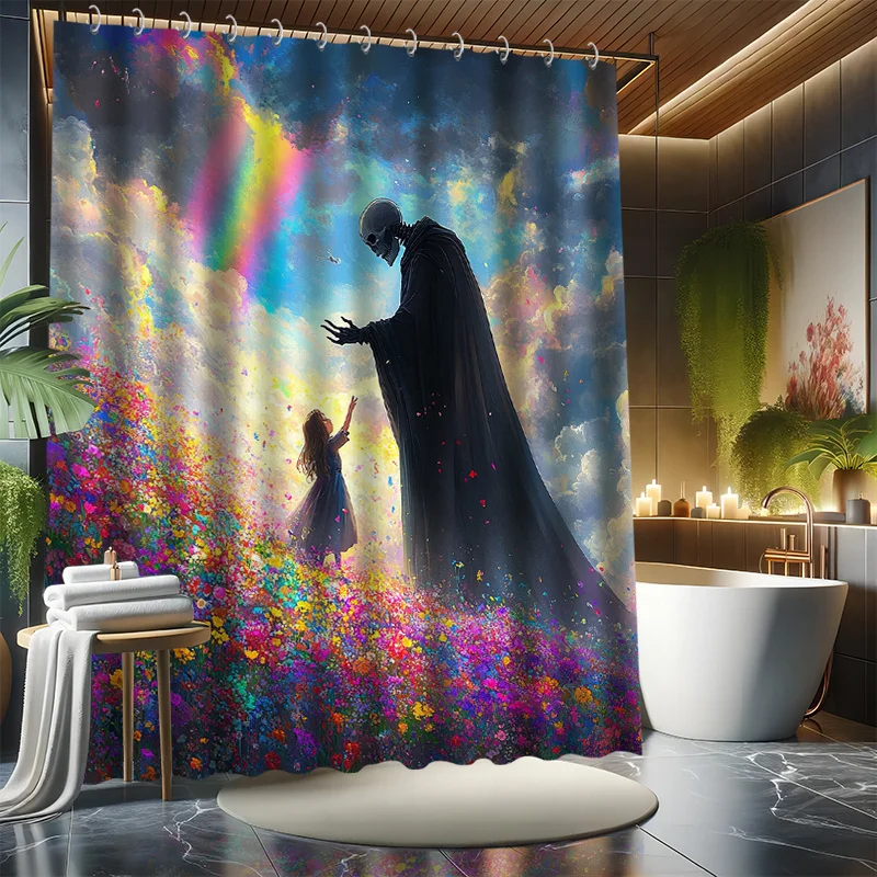 

Набор занавесок для душа Fantasy Flower Field — маленькая девочка и скелет, полиэфирная ткань, перегородка для ванны, современный декор для ванной комнаты