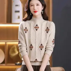 Spring Autumn Winter Sweater Women New Half Height Collar Knitting Fashion All-match Bottoming Shirt Top Tee Ladies Pullovers